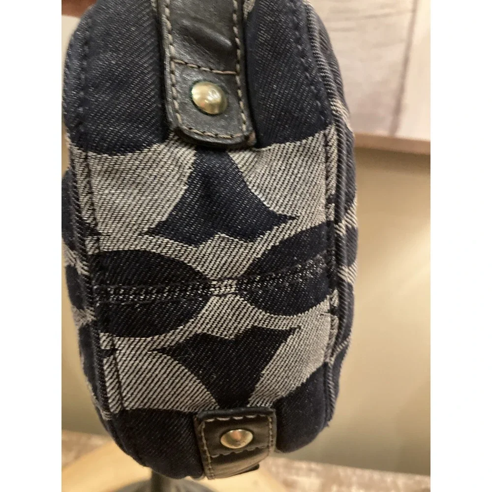 Coach Zoe Mini Blue Denim Signature Jacquard Black‎ Leather Shoulder Bag 41860 - Picture 5 of 11